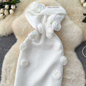 女式夏季晚装Midi连衣裙立体碎花无肩带编织天然腰部可洗数码印花精纺 - Product Image 6