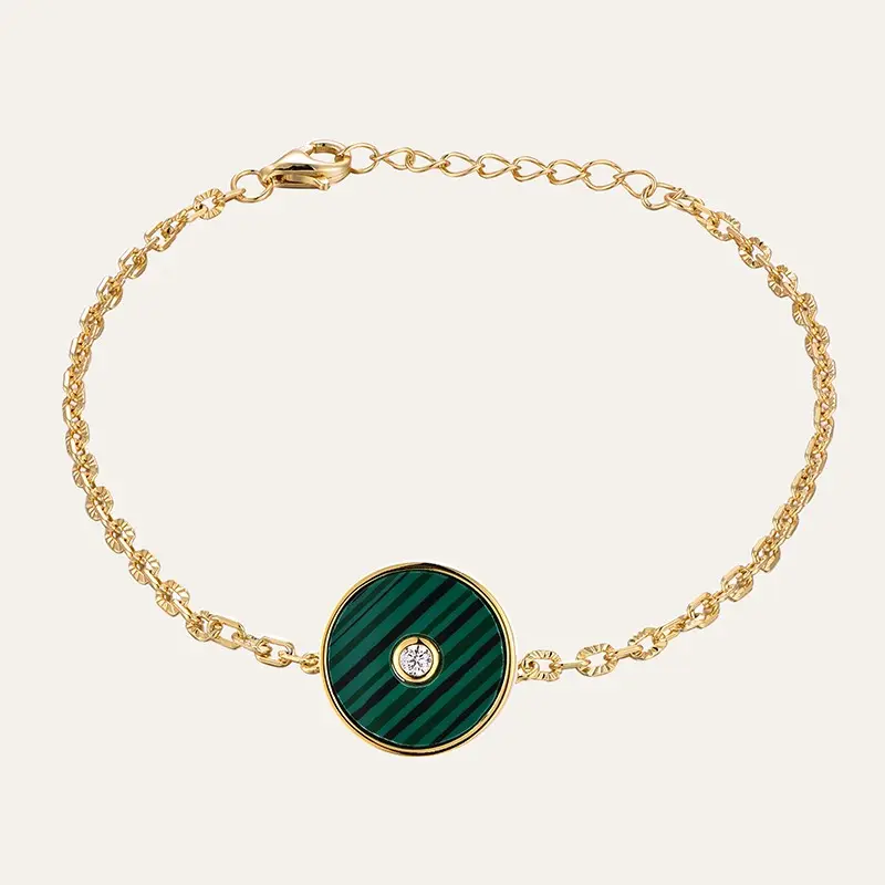Benutzer definierte Oem Fine Jewelry Dainty 925 Sterling Silber 18 Karat vergoldet Frauen Malachit Armband