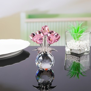 Crystal Rose Sculpture Hand-Cut K9 Crystal Rose Art Eternal Flower Home Decor for Living Room Romantic Gift for Valentine's Day