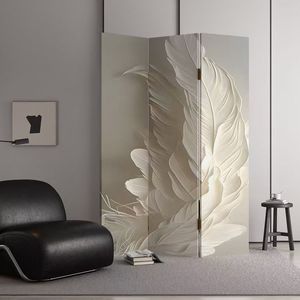 Modern Feather Print Floor Partition Panel Room Divider Standing <b>Screen</b> for Living Room Bedroom Salon Decor - Product Image 5