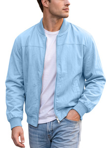 เสื้อแจ็คเก็ตบอมเบอร์สีเขียวมะกอกสำหรับผู้ชาย แจ็คเก็ตแบบสวมใส่สบาย มีซิป แจ็คเก็ตนักบิน คอตั้ง แขนยาว เสื้อคลุม - Product Image 5