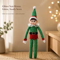 Figurine d'elfe de Noël 35 cm, poupée assise articulée verte scintillante avec col en dentelle, décoration de Noël pour étagère et maison