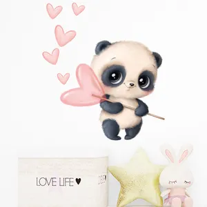 Cute Black-White Panda Animal Pink Heart Wall Stickers per la camera dei bambini Baby Room decorazione della camera da letto decalcomania della parete