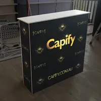 Comptoir de réception pliable en tissu tendu avec éclairage LED moderne, cadre en aluminium ignifuge, promotion 2023, pour salon professionnel