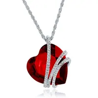 PX1421 مجوهرات للمرأة رومانسية الأحمر القلب قلادة قلادة جميلة دائم سبائك كريستال مطلي فضة القلب سحر قلادة
