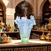 Vase en verre cristal vert menthe personnalisé, style orchidée, avec insert en coupelle dorée, pour encensoir, vente en gros d'usine, pour la décoration intérieure marocaine