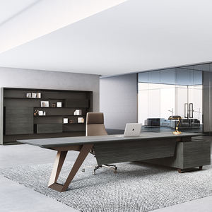 Escritorio Ejecutivo de Lujo Ergonómico Convertible de Alta Tecnología con Chapa de Madera de Roble <span class=keywords><strong>Romano</strong></span> MDF para CEO/Jefe, Diseño Moderno, Fácil Montaje - Product Image 1
