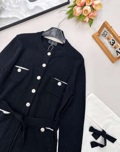 Chic Button up Knitted Cardigan, Waist Tie Sweater with Pocket Detail, Soft Warm Long Sleeve Top for Ladies, Versatile Outwear - Product Image 3