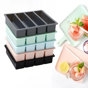 Gran oferta, herramienta de helado de silicona de grado alimenticio ecológica, moldes de bandejas de cubitos de hielo en tiras de formas cuadradas