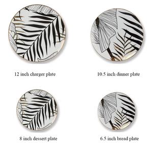 Nouvel arrivage d'ustensiles de cuisine Ensembles de vaisselle en céramique à feuilles noires Ensembles d'assiettes à dîner pour mariage en porcelaine osseuse - Product Image 5