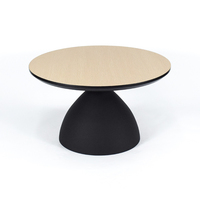 Table d'appoint ronde en placage de bois MDF, piétement en fer noir mat en forme d'ampoule, table basse
