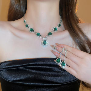 Fête Banquet Mariage Strass Goutte D'eau Pendentif Collier Ensemble Clavicule Chaîne Colliers Boucles D'oreilles Femme Ensemble De Bijoux - Product Image 2