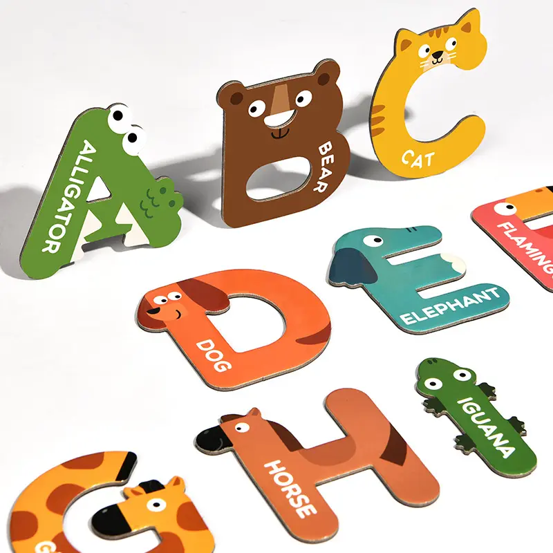 Huruf Alfabet Magnet Hewan Pendidikan Anak, Magnet Buah Kulkas untuk Pendidikan Dini Anak-anak