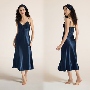 Wholesale Women Plus Size Sleeveless Collarless Spaghetti Strap Full Length <strong>Maxi</strong> Silky Woven Solid Pajama Nightgown <strong>Nightdress</strong> - Product Image 1