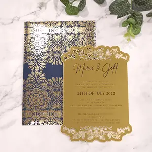 Premium nero stampato a lamina con taglio Laser oro specchio acrilico inviti creativi buste di carta artigianali carte d'invito di nozze