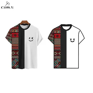 Fast Custom Street Casual O-neck Short Sleeve Vintage Striped Shirt for men 3D Printing Oversized Ethnic Style Sport tee