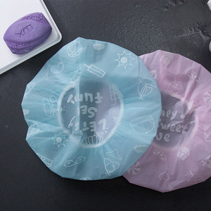 Cartoon Thickened Waterproof Shower Cap For Women Blue Pink PE Material Adult Use - Product Image 1