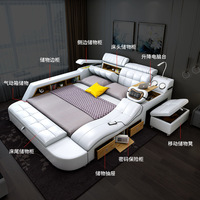Lit intelligent de style moderne avec sangles de massage, haut-parleurs Bluetooth et ports USB en bois