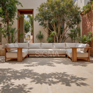 Set di Divani da Esterno in Legno di Teak Moderno con Cuscini Confortevoli, Arredamento da Giardino <span class=keywords><strong>SIGMA</strong></span> - Product Image 1