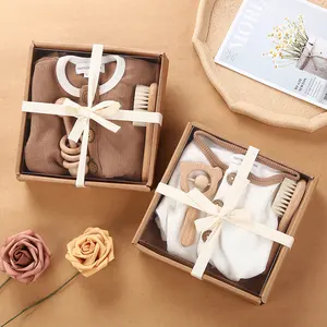 Customize 3Pcs Unisex Ribbed Romper Gift Box Super Soft New Born Sets Baby Clothes For Boy Girls