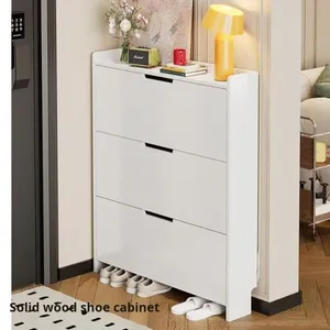 Armoire à chaussures murale ultra-fine en bois massif, écologique, grande capacité, gain de place, pour entrée, <span class=keywords><strong>avec</strong></span> <span class=keywords><strong>3</strong></span> étagères - Product Image 2