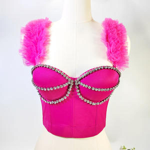 BL22 Soft Mesh Fabric Crystal <strong>Diamante</strong> Bustier <strong>Bras</strong> for Women Flouncing Tulle <strong>Straps</strong> Rhinestone Corset Tops - Product Image 2