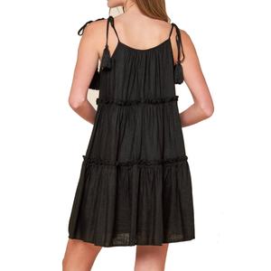 Nuevo Diseño Vestido Mini Bohemio con Volantes y Tirantes de Borlas para Mujer, Sin Mangas, de Lino Fluido - Product Image 2