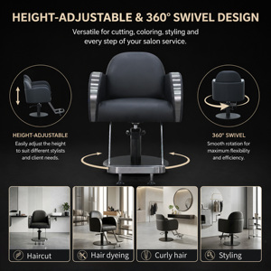 Sillón de Peluquería Hidráulico Moderno con Acabados Negros, Sillón de Estilismo Profesional de Cuero PU para Salón de Belleza, Muebles de Peluquería - Product Image 3
