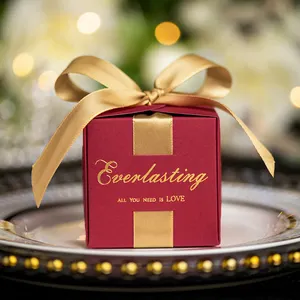 Hộp quà tặng vuông sang trọng hộp kẹo vuông với ruy băng và ngọc trai sinh nhật đám cưới giáng sinh bên kẹo ủng hộ hộp