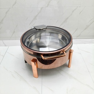 Plat de service électrique 6L en acier inoxydable et verre, couleur or rose, pour buffet, mariage, hôtel, traiteur, luxe, modèle Redondo saoudien - Product Image 2