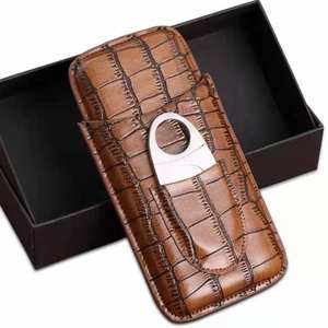 Wholesale Genesis Luxury American Style Crocodile Pattern Lacquered Portable Tube Leather <strong>Cigar</strong> Box <strong>Cutter</strong> Humidors Includes - Product Image 1