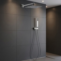 Ensemble de robinetterie de douche murale en acier inoxydable poli avec valve en céramique, jet de pluie et douchette à main, prêt à l'emploi pour salle de bain