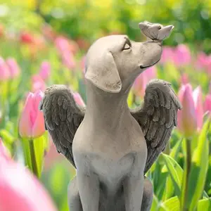 Estatueta de cachorro anjo presente memorial jardim monumento sepultura marcador decoração resina estátua de cachorro lápide com asas de anjo para perda de cachorro