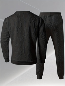 Completo Casual da <span class=keywords><strong>Uomo</strong></span> a Maniche Lunghe, Set 2 Pezzi Autunnale in Raso Stampato - Felpa Oversize Bianca con Collo e <span class=keywords><strong>Pantaloni</strong></span> Abbinati Beige/G - Product Image 4