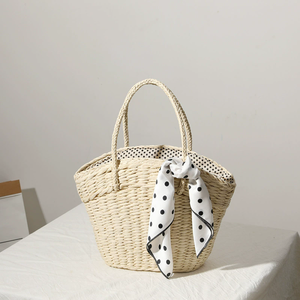 <span class=keywords><strong>Sac</strong></span> de plage en paille fait à la main pour femmes bohème tissé Dot Liner panier fourre-tout <span class=keywords><strong>Sac</strong></span> chaînes fermeture éclair doux pique-nique <span class=keywords><strong>sac</strong></span> à main nœud écharpe - Product Image 5