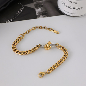 Pulsera de cadena anudada en tono dorado y plateado, diseño geométrico, regalo de joyería unisex - Product Image 4