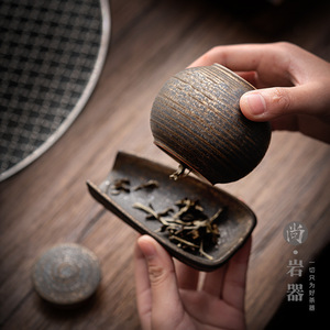Petite boîte à thé en céramique ronde, hermétique, avec couvercle en bois, format voyage, taille S - Product Image 3
