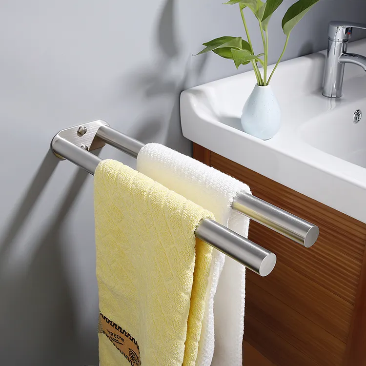 Wall Mounted 400mm Stainless Steel Circular Tube Dual Towel Rail Satin Bathroom Accessories Double Hand Towel Rack