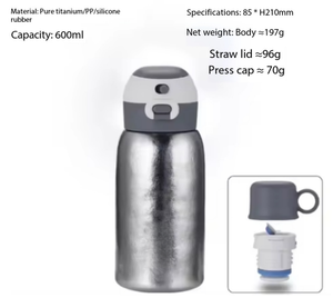 Bouteille isotherme en titane 380 ml avec 2 couvercles interchangeables, <span class=keywords><strong>isolation</strong></span> sous vide, garde au chaud ou au froid, idéale comme cadeau - Product Image 1