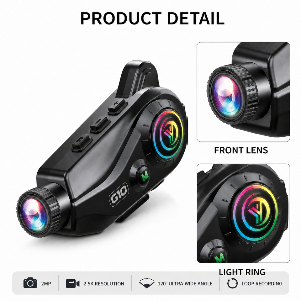 G10 RGB Light Motorcycle Helmet Camera Headset 6.1 2MP 2.5K WiFi ...