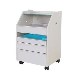 Chariot de pédicure en verre blanc avec loupe et lumière LED pour salon de manucure, mobilier et équipement - Product Image 1