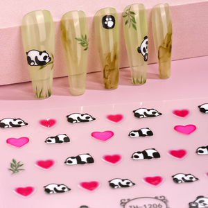 Autocollant pour ongles en forme de cœur de panda géant chinois, mignon, 3D, imperméable, en plastique, pour le printemps, l'été, l'automne, nouveau design, dessin animé - Product Image 2