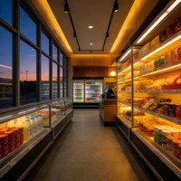 Koelvitrine voor verse fruit, winkeldisplaykast van roestvrij staal met verstelbare lagen voor de groenteafdeling van supermarkten