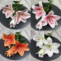 Bunga Lily Buatan 3D Putih Kuning 3-9 Kuntum Dekorasi Pernikahan Tangkai Tunggal untuk Dekorasi Rumah Acara Pesta Fotografi