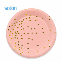 Assiettes en papier jetables imprimées à pois or rose, écologiques, pour anniversaires, mariages, fournitures de fête, prix de gros