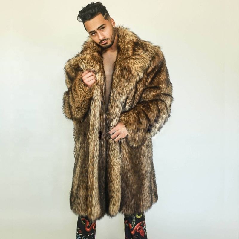 Custom plus size dos homens casacos outwear modesto jaquetas de inverno com gola grande fofo longo grande gola faux fur coat for men