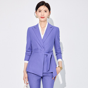 Women's Lace-up Suit Set Polyester Full Sleeve Spring Office Lady Anti-Wrinkle Professional Pants Set - Product Image 1