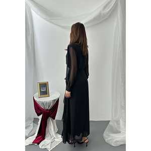 Ensemble de robes de soirée en mousseline de soie noire à volants en gros - Product Image 6