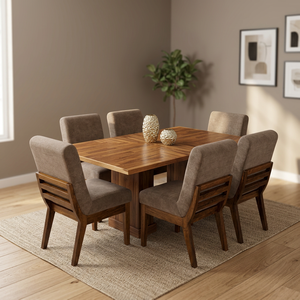 <b>Modern</b> Minimalist Solid Teak Wood <b>Dining</b> <b>Table</b> Set Upholstered Chairs Eco-Friendly Luxury Home Furniture Hotel Apartment/Villa - Product Image 3