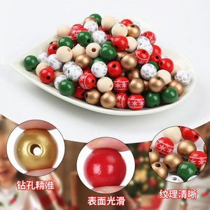 Ensemble de perles en bois de Noël, 120 pièces avec corde en chanvre pour la décoration de l'arbre, fournitures artisanales - Product Image 3